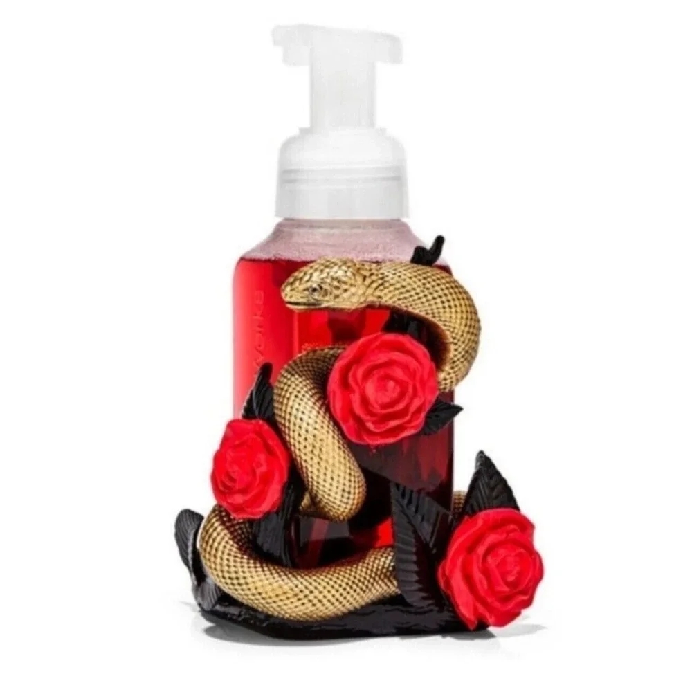 Bath & Body Works Snake and Roses Foaming Soap Holder Gold Serpent Red Flowers